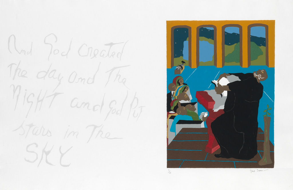 JACOB LAWRENCE (1917 - 2000) And God created the day and the night and God put stars in the sky.